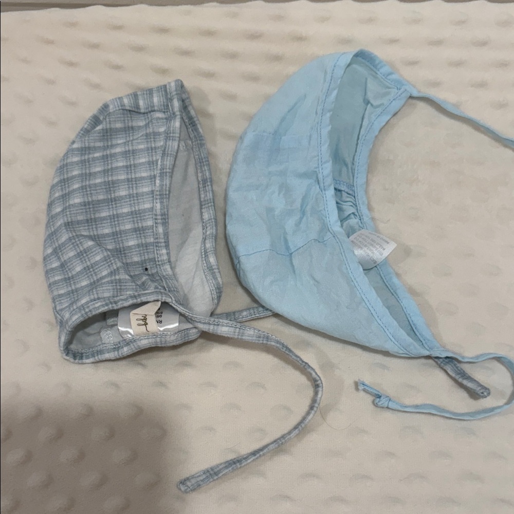 Blue and Plaid Baby Bonnets
